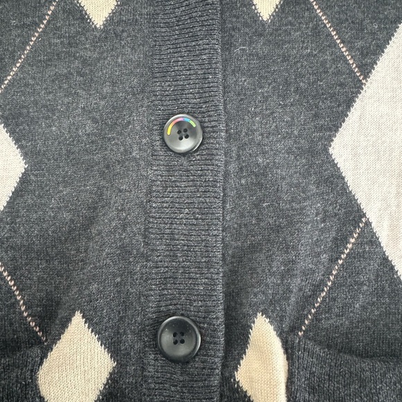 Bogner 100% Wool Knit Argyle Geometric Long Sweater Cardigan Size 10 - Picture 3 of 11